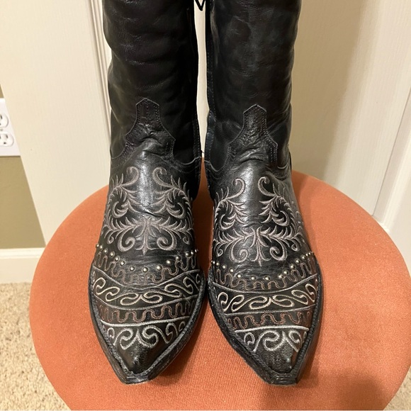 OLD GRINGO Boots STUDDED Embroidery BLACK Anthracite 19" - Sz 8.5 B Very Nice! - Picture 16 of 16